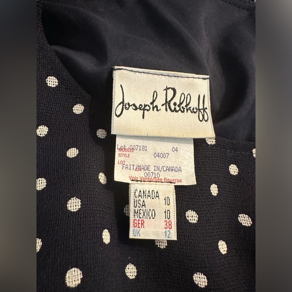 JOSEPH RIBKOFF Polka Dot Dress Navy Blue White Fit & Flare Wrap Tie Bow Waist - Picture 8 of 10
